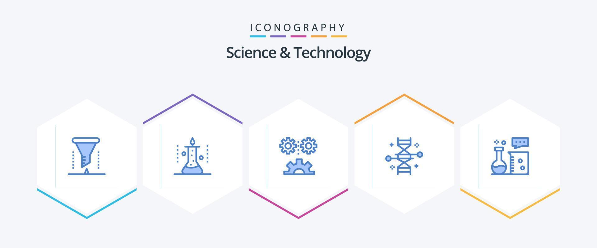 science et technologie pack de 25 icônes bleues, y compris le génie génétique. chromosome. expérimentation scientifique. technologie. science de l'ingénieur vecteur