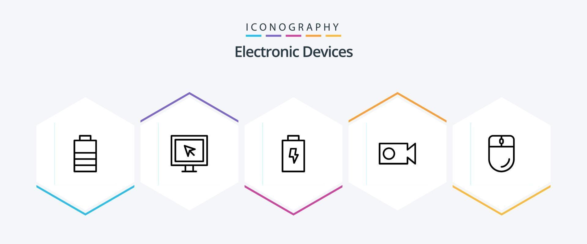 pack d'icônes de 25 lignes d'appareils, y compris. électronique. charge. dispositifs. vidéo vecteur