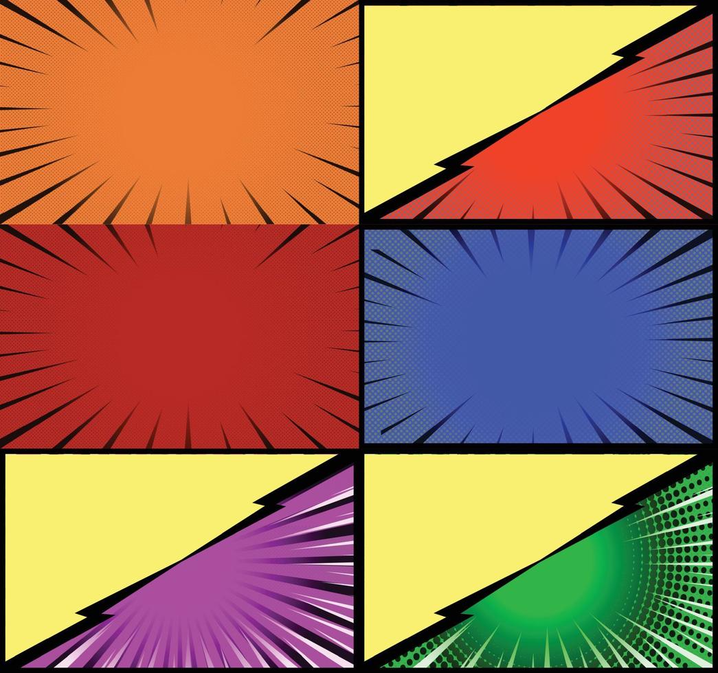 fond de cadres colorés de bande dessinée avec des rayons de demi-teintes effets radiaux et pointillés style pop art vecteur