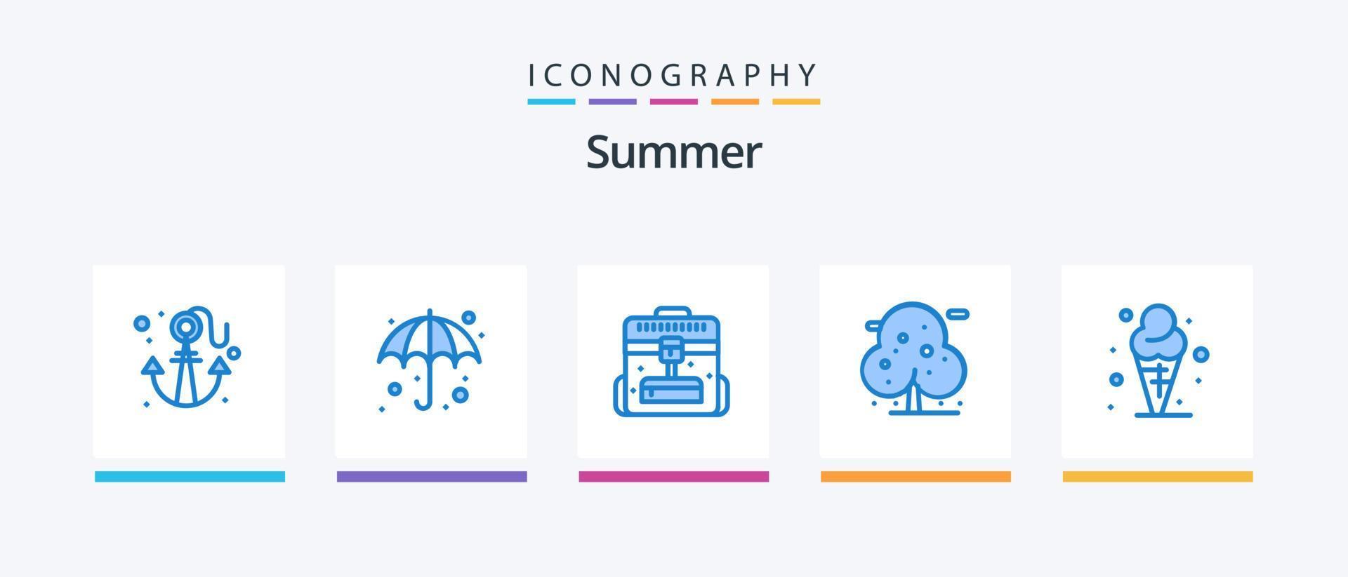 pack d'icônes bleu d'été 5 comprenant un cône. arbre. mallette. usine. plage. conception d'icônes créatives vecteur