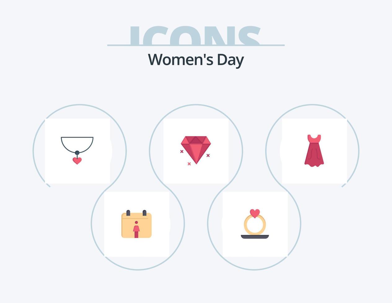 pack d'icônes plates de la journée des femmes 5 conception d'icônes. diamant. aux femmes. femmes. femmes. cœur vecteur