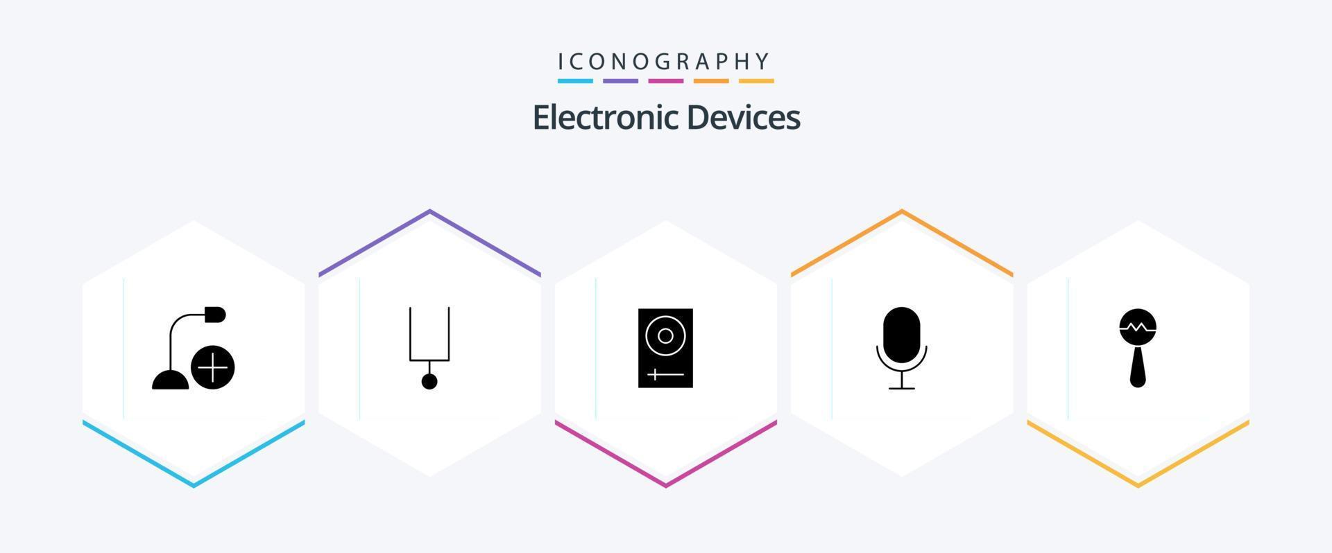 appareils 25 pack d'icônes de glyphes, y compris les maracas. enregistrer. console. microphone. mixer vecteur