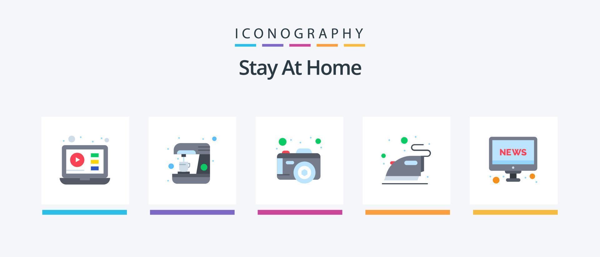 rester à la maison pack d'icônes plat 5, y compris la télévision. nouvelles. caméra. fumant. fer. conception d'icônes créatives vecteur