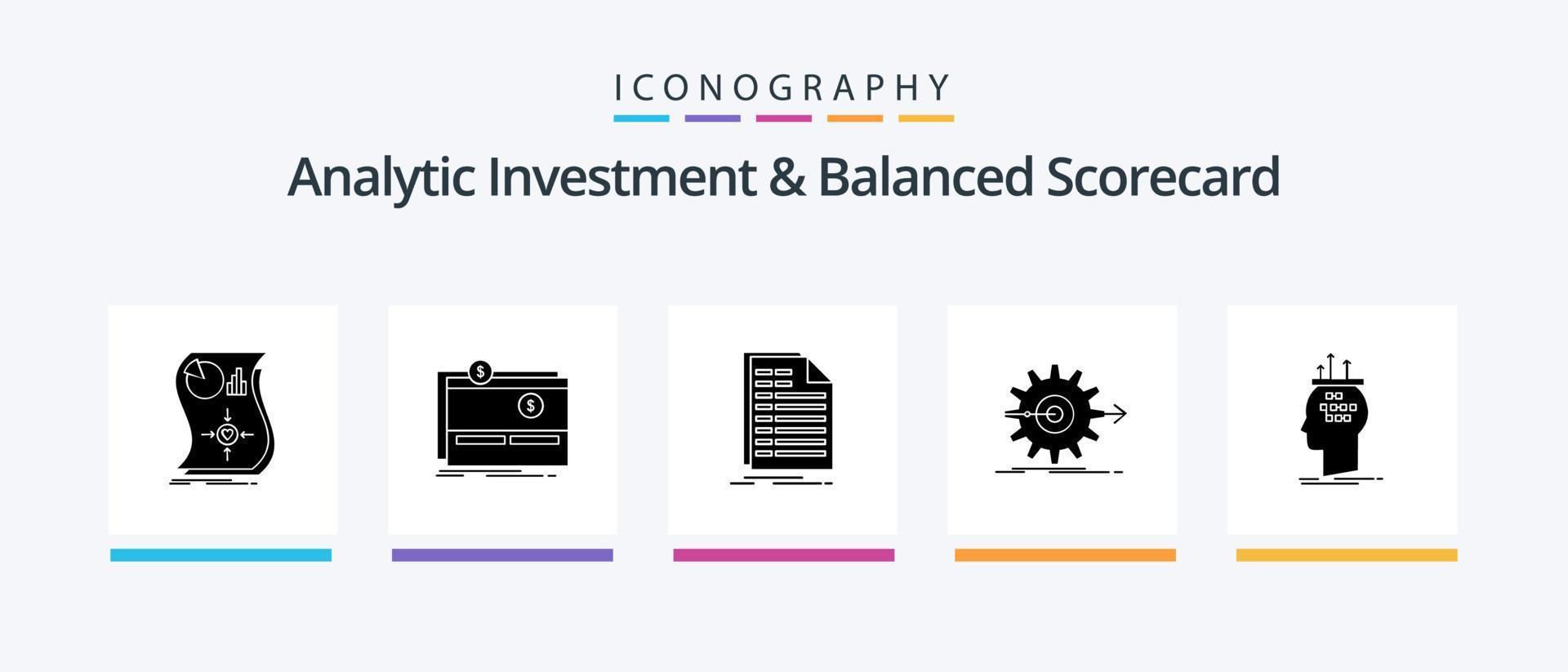 investissement analytique et pack d'icônes de glyphe de tableau de bord équilibré 5, y compris le travail. performance. plateforme. déclaration. déposer. conception d'icônes créatives vecteur