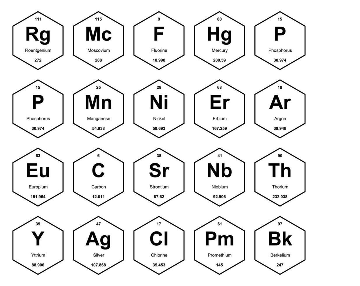 20 tableau préodique de la conception du pack d'icônes d'éléments vecteur