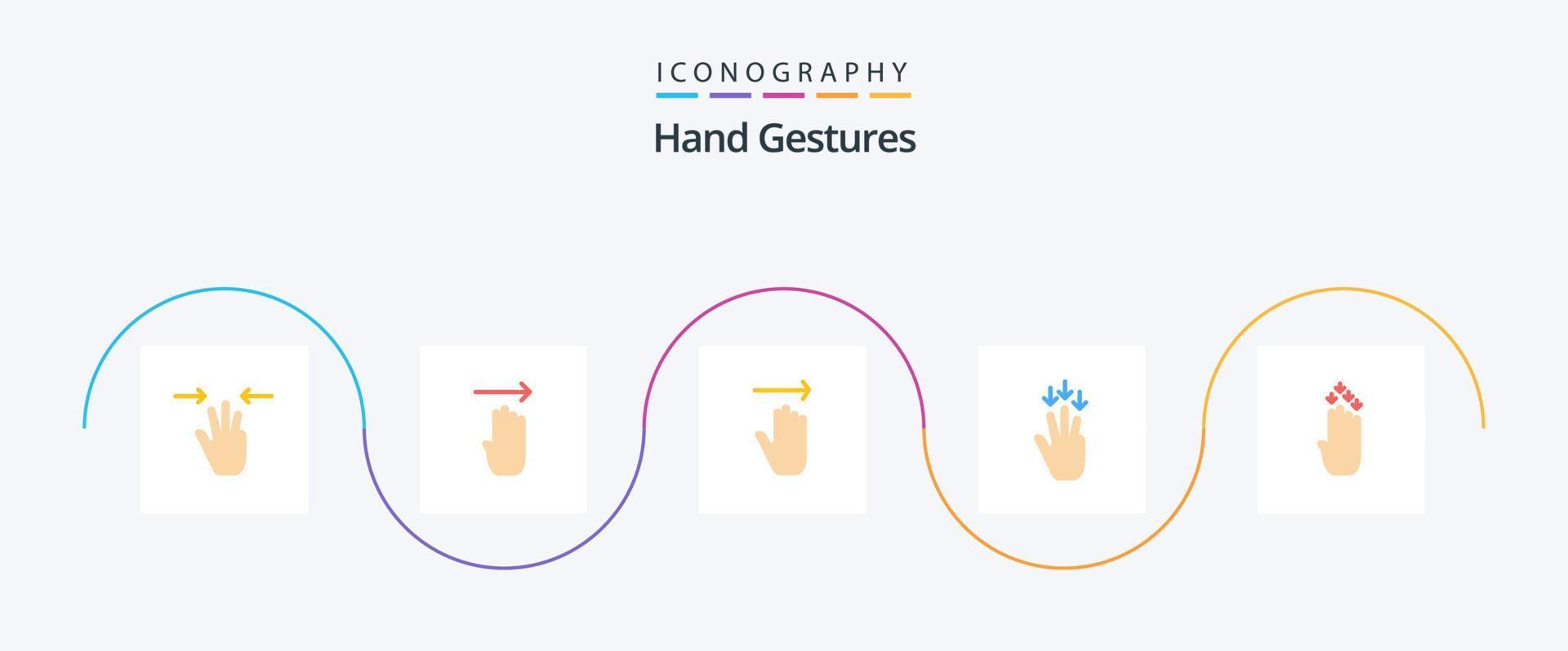 gestes de la main plat 5 pack d'icônes dont quatre. gestes. main. flèche. doigt vecteur
