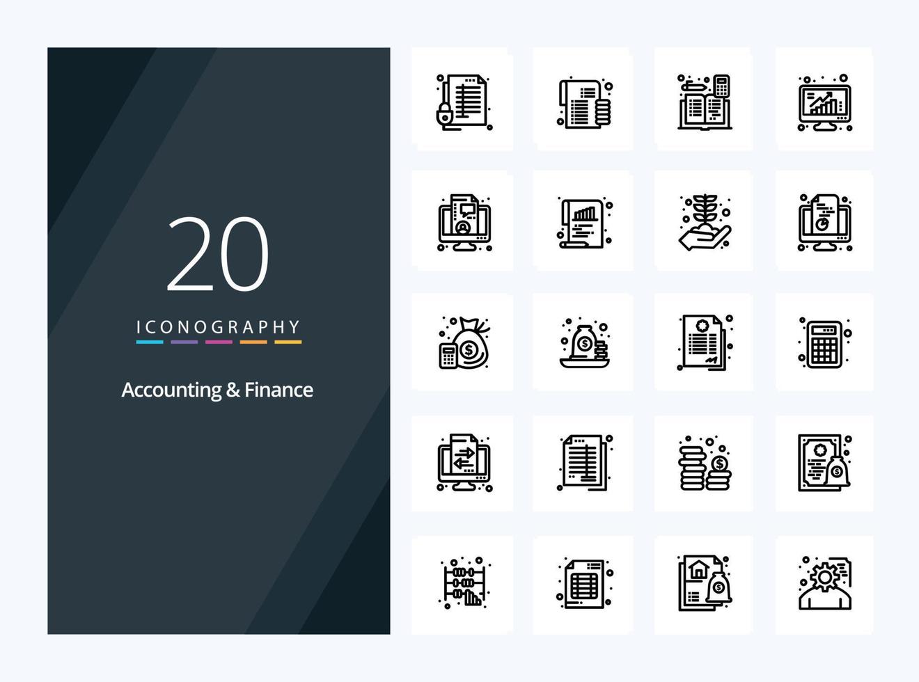 20 icône de contour comptable et financier pour la présentation vecteur