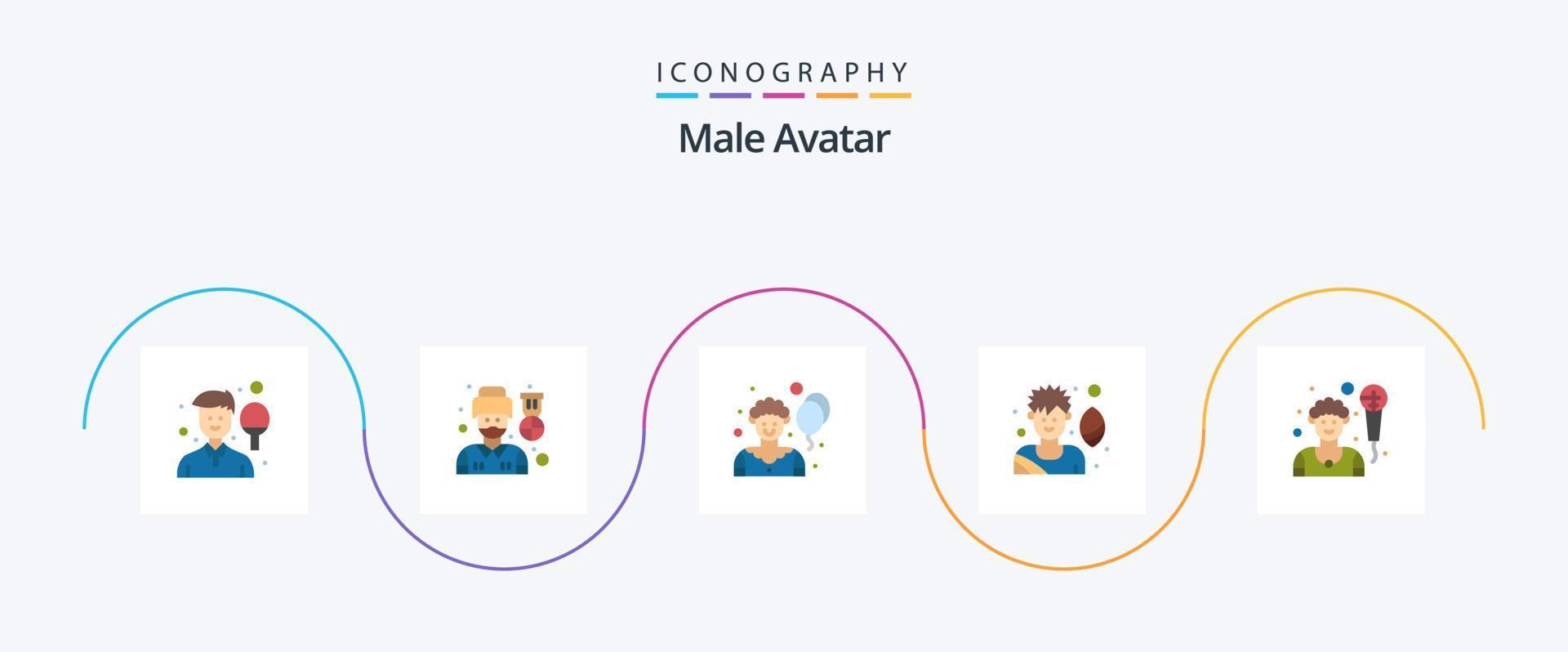 pack d'icônes plat 5 avatar masculin, y compris le chanteur. artiste. homme. jeu. rugby p vecteur