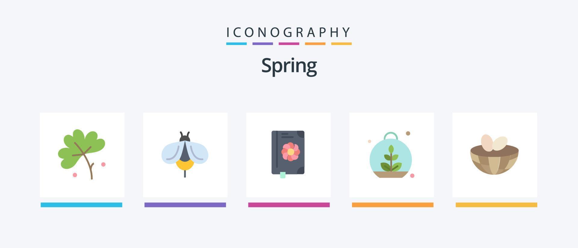 pack d'icônes printemps plat 5, y compris pâques. printemps. livre. usine. croissance. conception d'icônes créatives vecteur