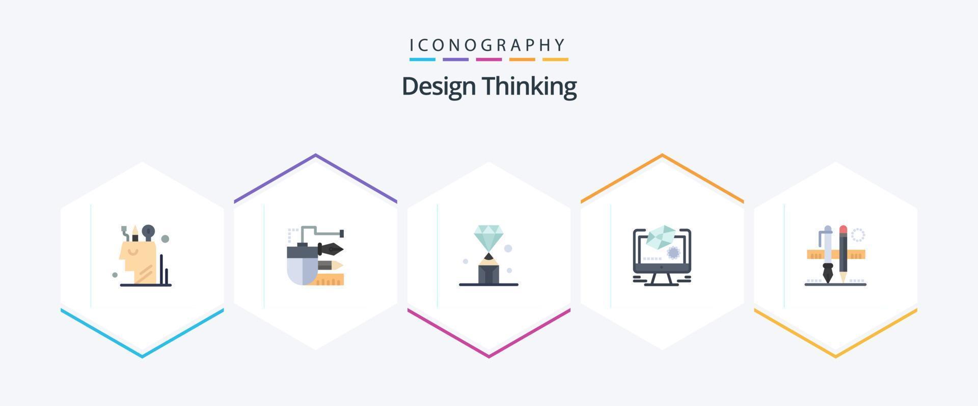 design thinking 25 pack d'icônes plates comprenant le design. crayon. valeur. bijou vecteur