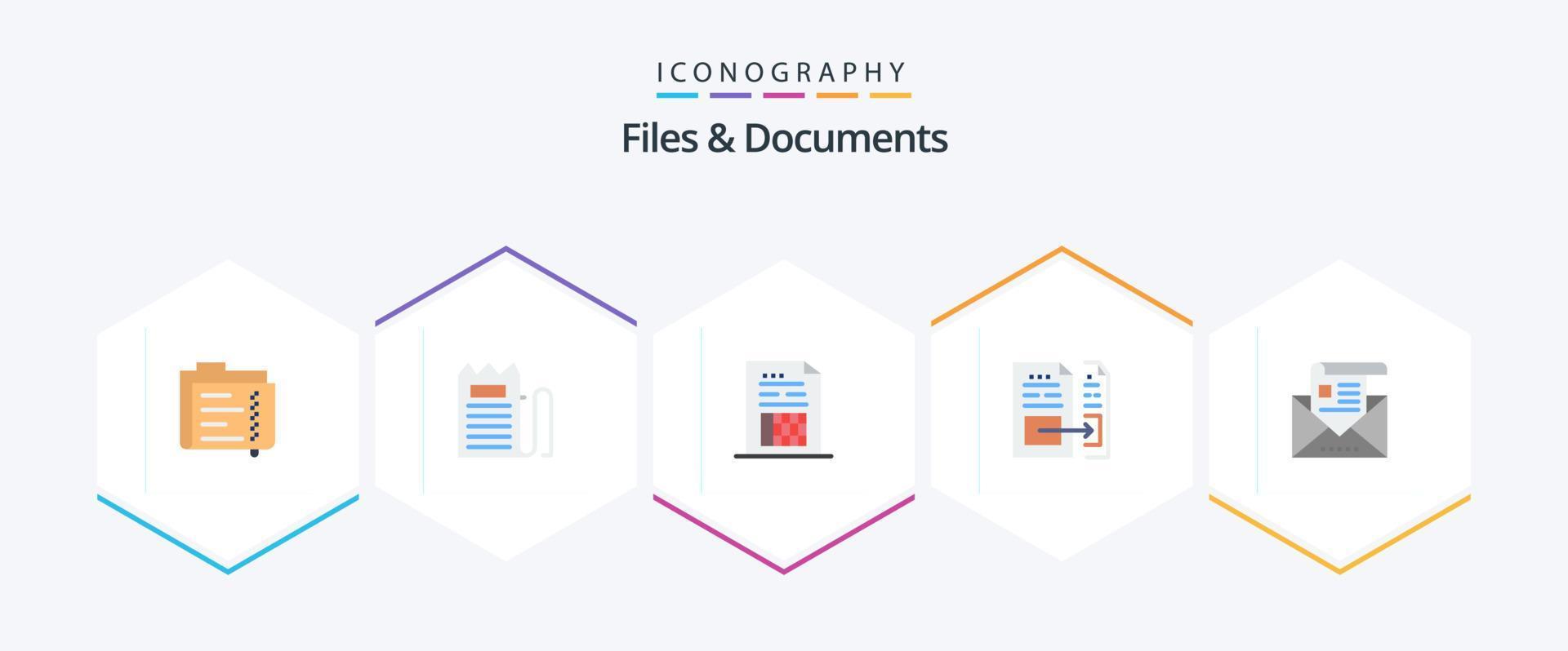 Fichiers et documents Pack de 25 icônes plates, y compris le courrier électronique. adresse. paiement. facture. document vecteur