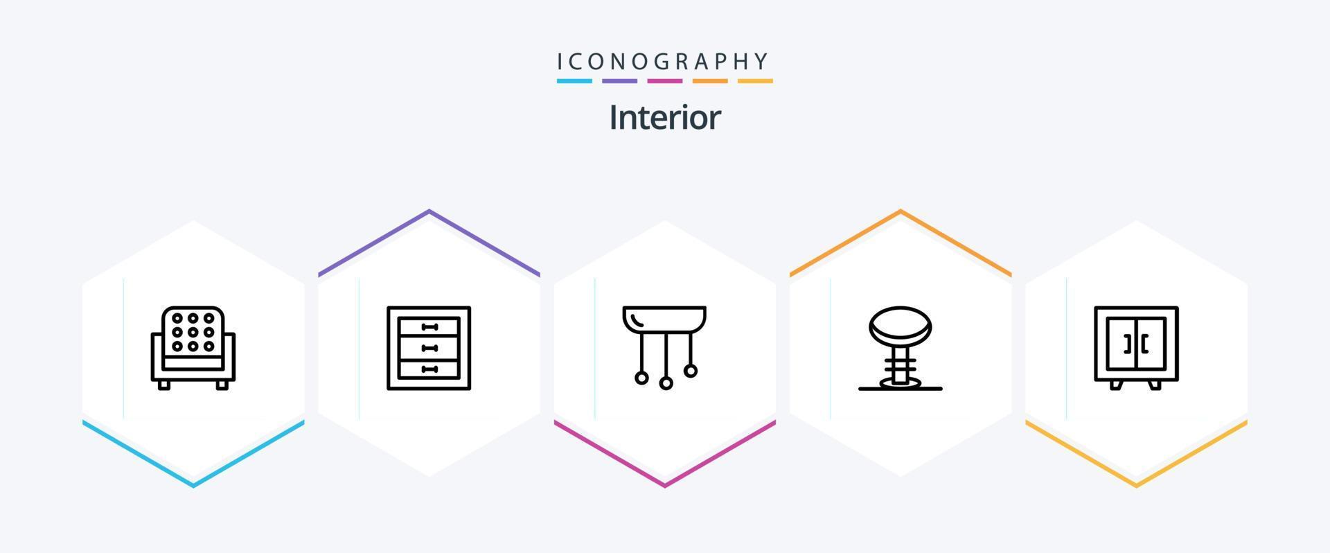 pack d'icônes intérieur de 25 lignes comprenant un placard. intérieur. lustre. meubles. lumière vecteur