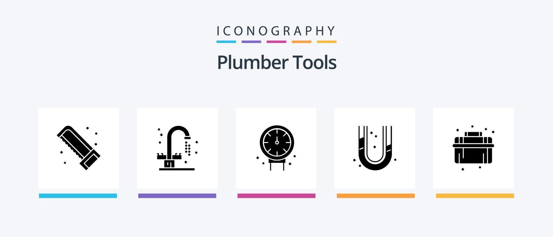 pack d'icônes de glyphe de plombier 5, y compris le plombier. plomberie. jauge. plombier. mécanique. conception d'icônes créatives vecteur