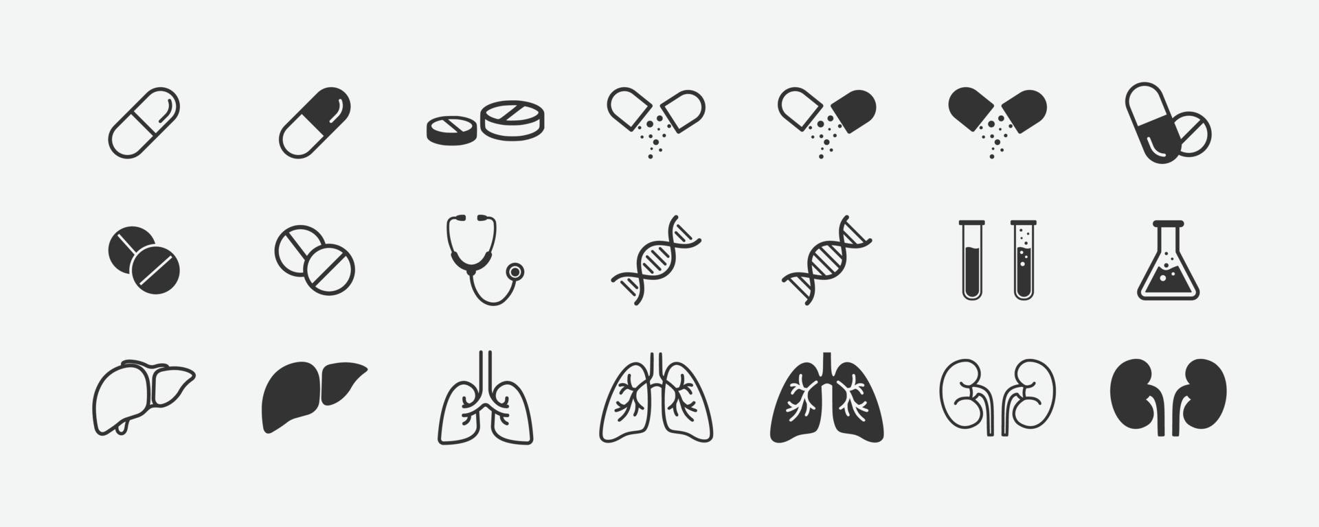 jeu d'icônes médicales. technologie scientifique. symbole médecine. illustration vectorielle. vecteur
