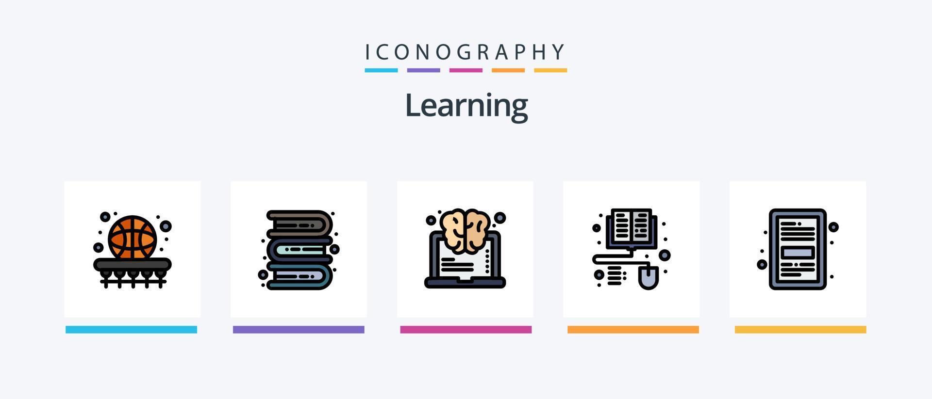 ligne d'apprentissage remplie de 5 packs d'icônes comprenant un livre. degré. en ligne. décerner. apprentissage. conception d'icônes créatives vecteur