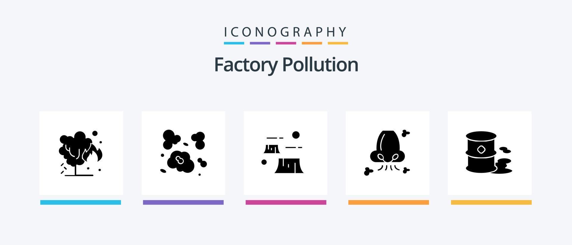 pack d'icônes de glyphe de pollution d'usine 5, y compris la pollution. santé. usine. respirer. environnement. conception d'icônes créatives vecteur