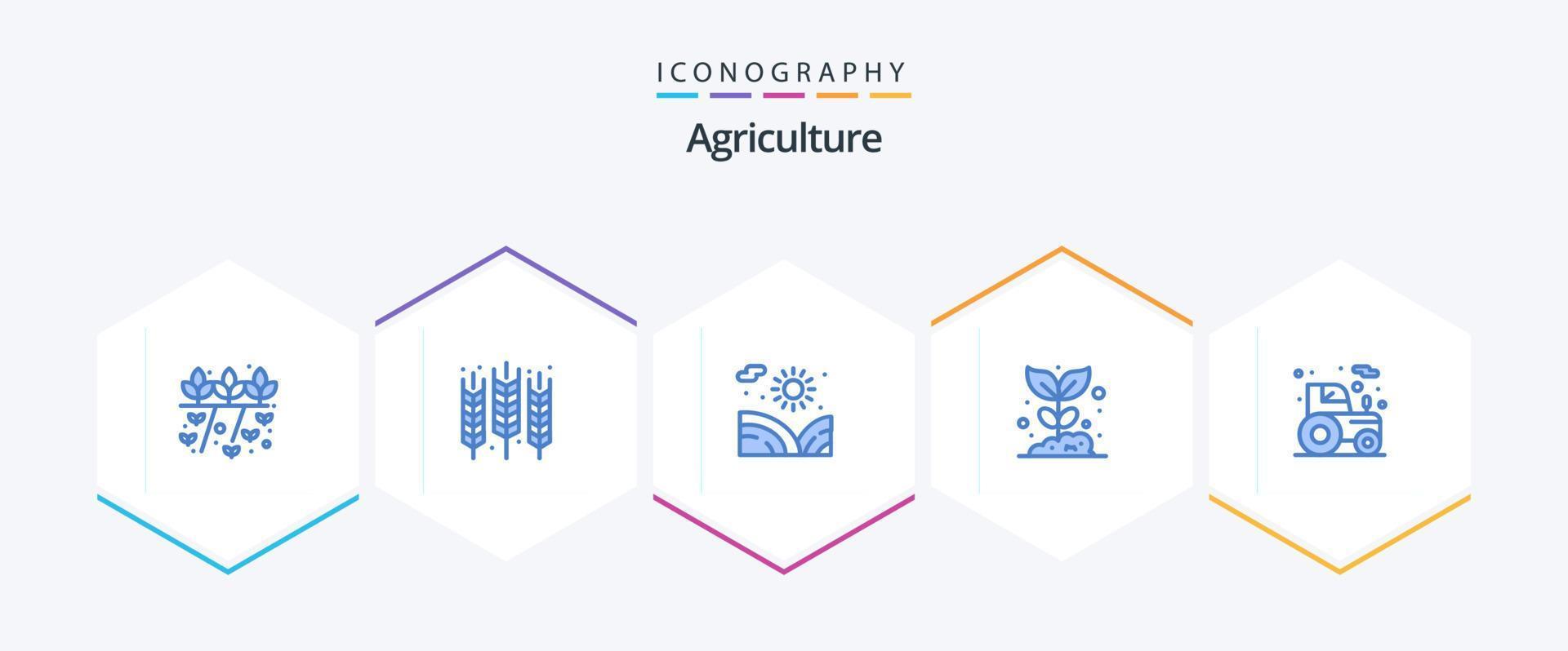pack d'icônes bleues agriculture 25, y compris la plante. jardin. grain. agriculture. eau vecteur