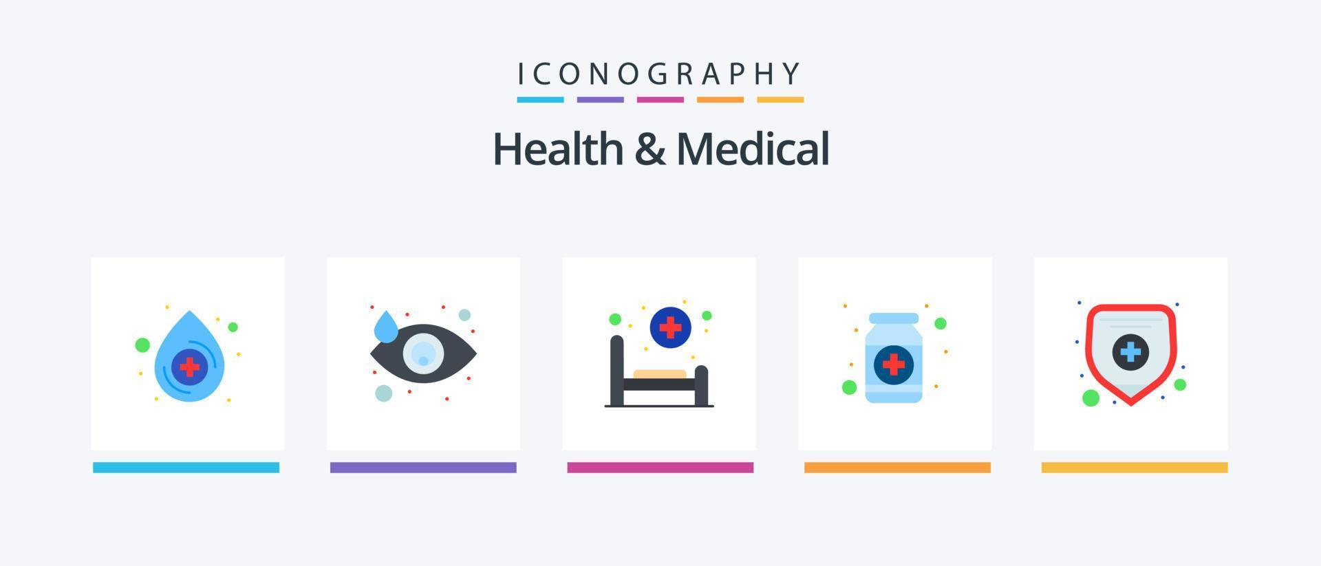 pack d'icônes santé et médical plat 5, y compris l'assurance médicale. médecine. hôpital. santé. aptitude. conception d'icônes créatives vecteur