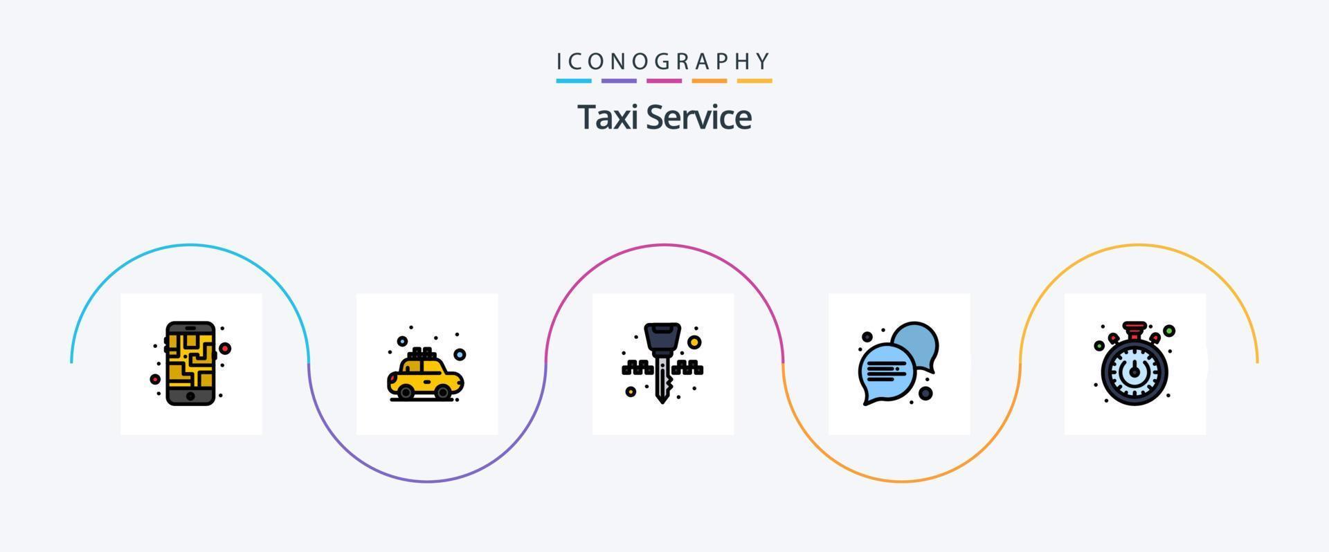 ligne de service de taxi remplie de 5 icônes plates comprenant une minuterie. chronomètre. équipement. dialogue. communication vecteur