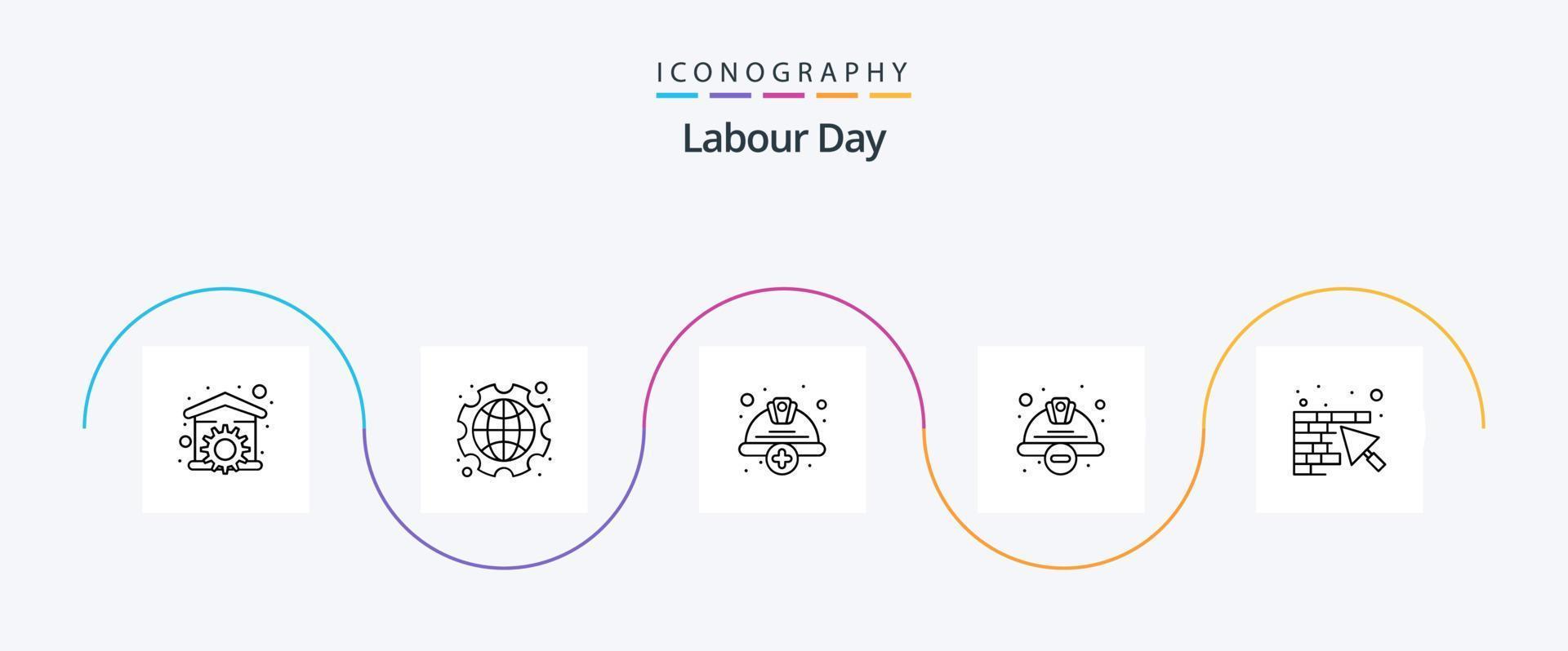 Pack d'icônes de la ligne 5 de la fête du travail, y compris la protection. casquette. travail. travail. dur vecteur