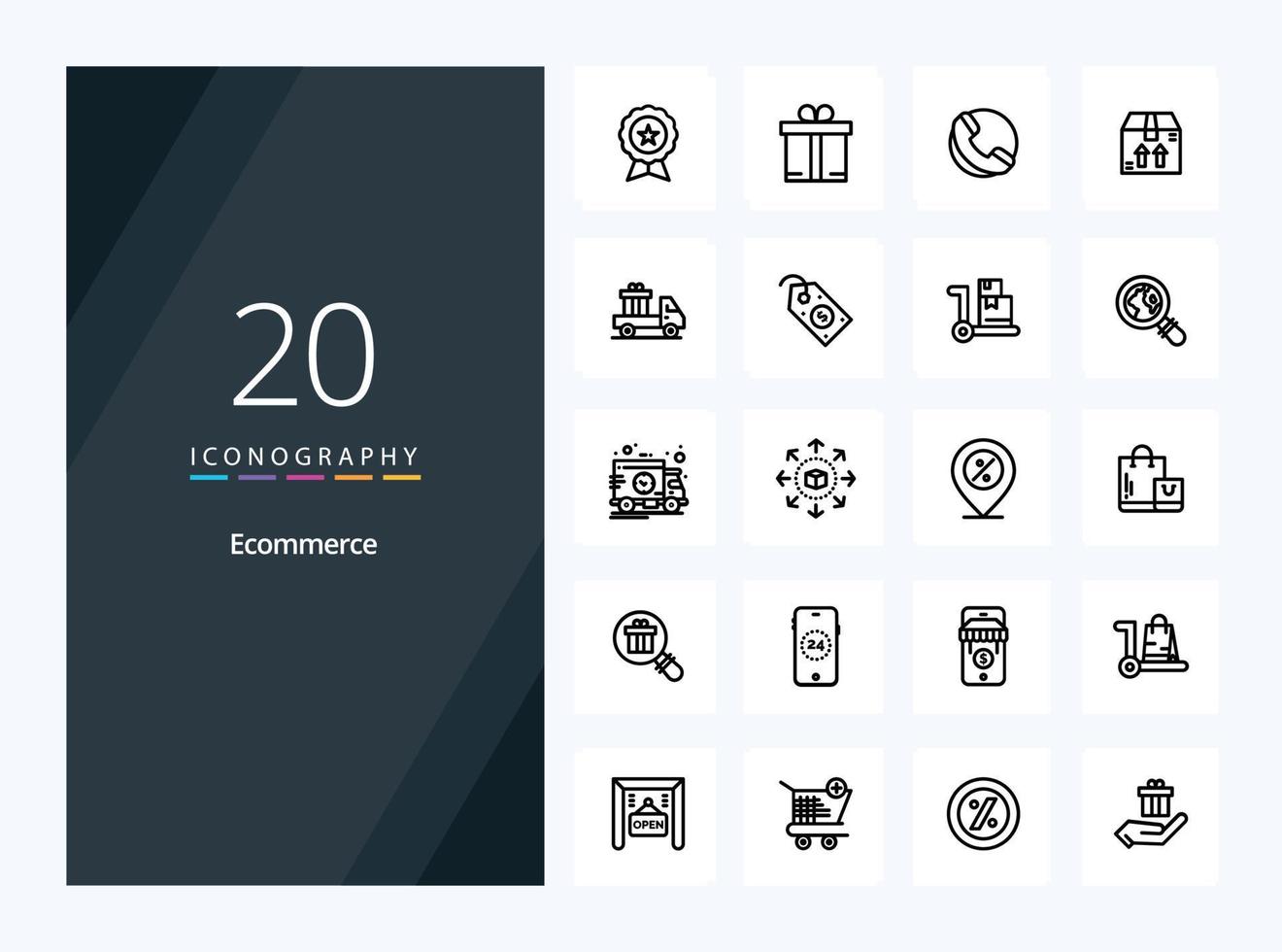 20 icône de contour de commerce électronique pour la présentation vecteur