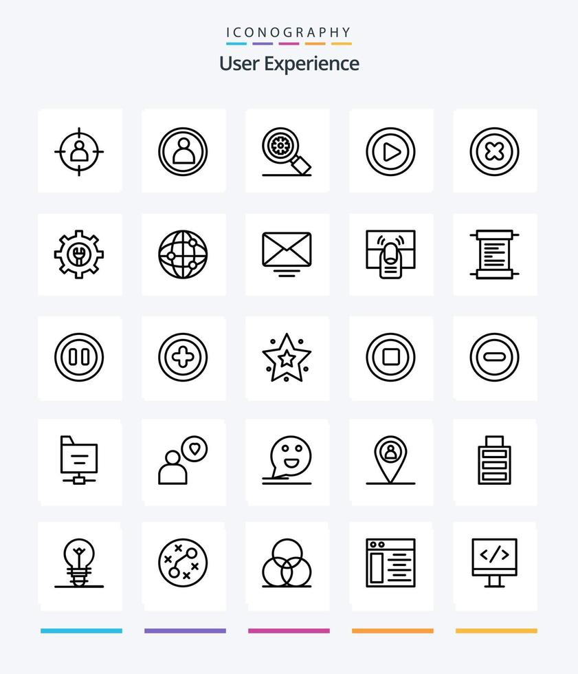 expérience utilisateur créative 25 pack d'icônes de contour telles que jouer. . personne . paramètre. recherche vecteur
