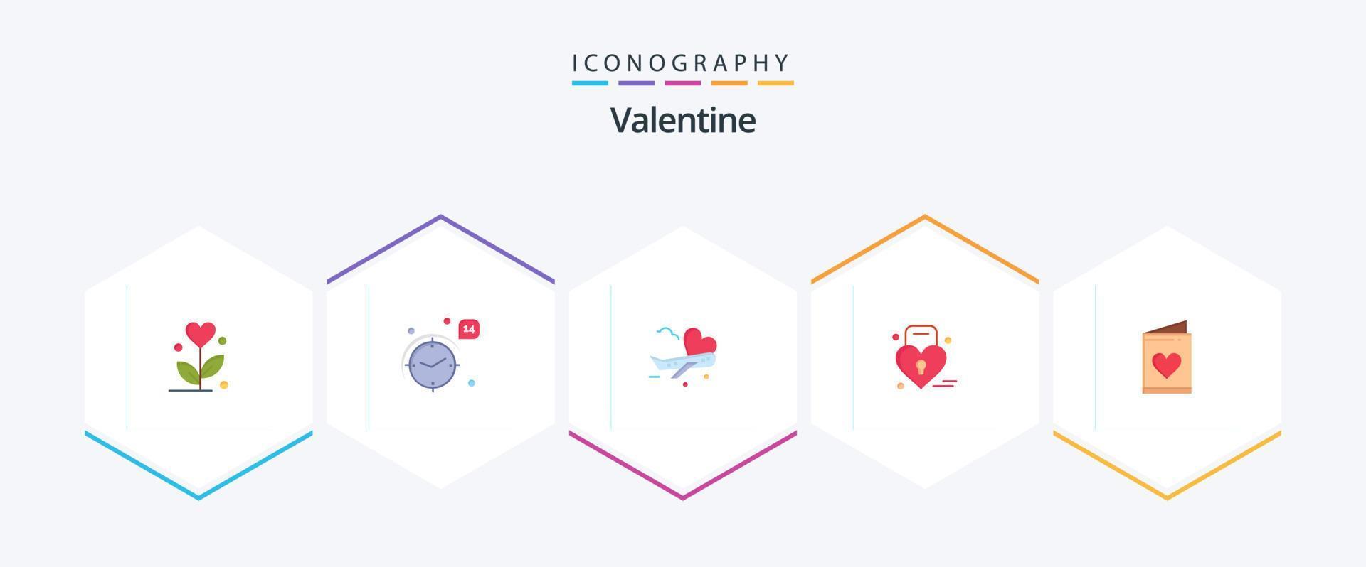 pack d'icônes plat valentine 25 comprenant l'avion. aimer. temps. jour. Valentin vecteur