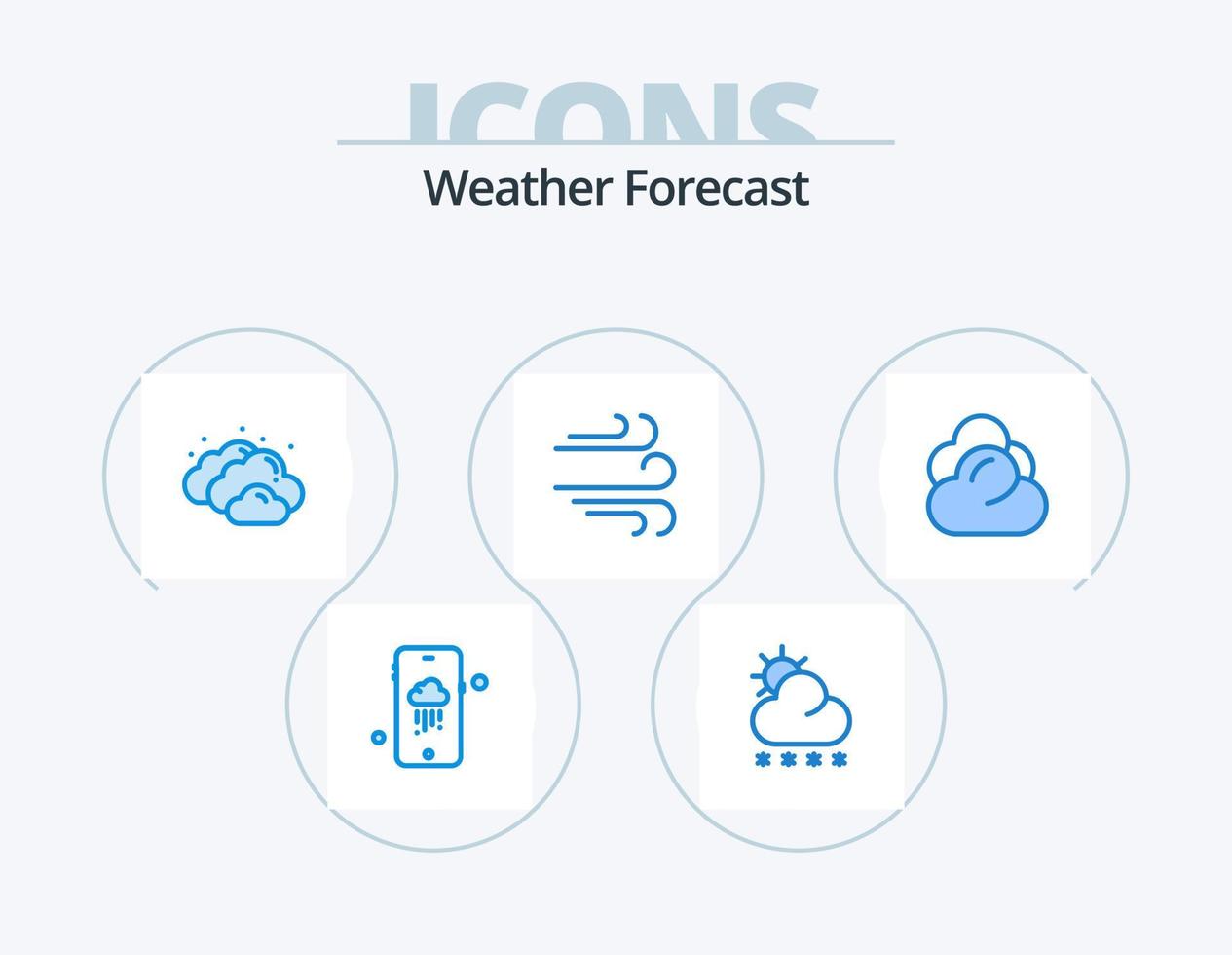 pack d'icônes bleu météo 5 conception d'icônes. . serveur. nuageux. nuage. vent vecteur