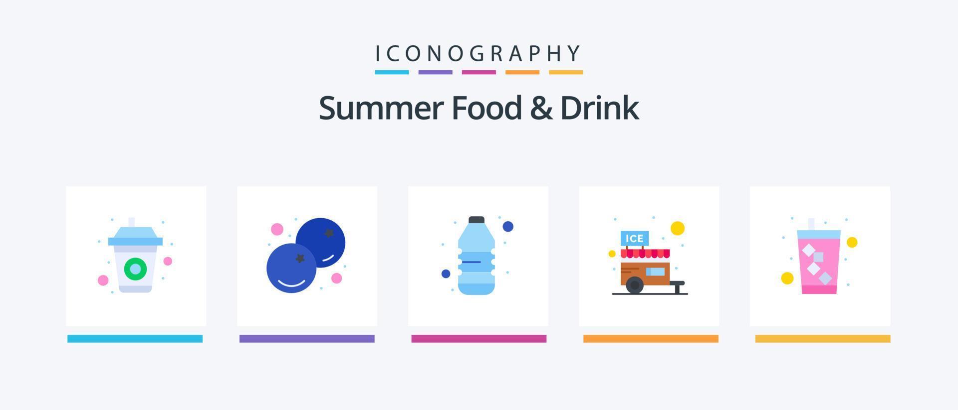 nourriture et boisson d'été pack plat 5 d'icônes comprenant des boissons. décrochage. en bonne santé. glace. boutique. conception d'icônes créatives vecteur