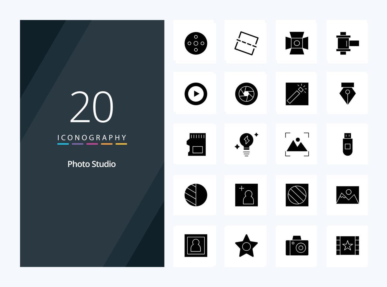 20 icône de glyphe solide de studio photo pour la présentation vecteur