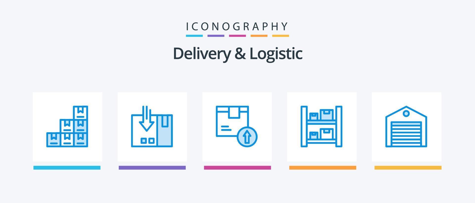 pack d'icônes bleues de livraison et de logistique 5, y compris l'entrepôt. des boites. service. boîte. la logistique. conception d'icônes créatives vecteur