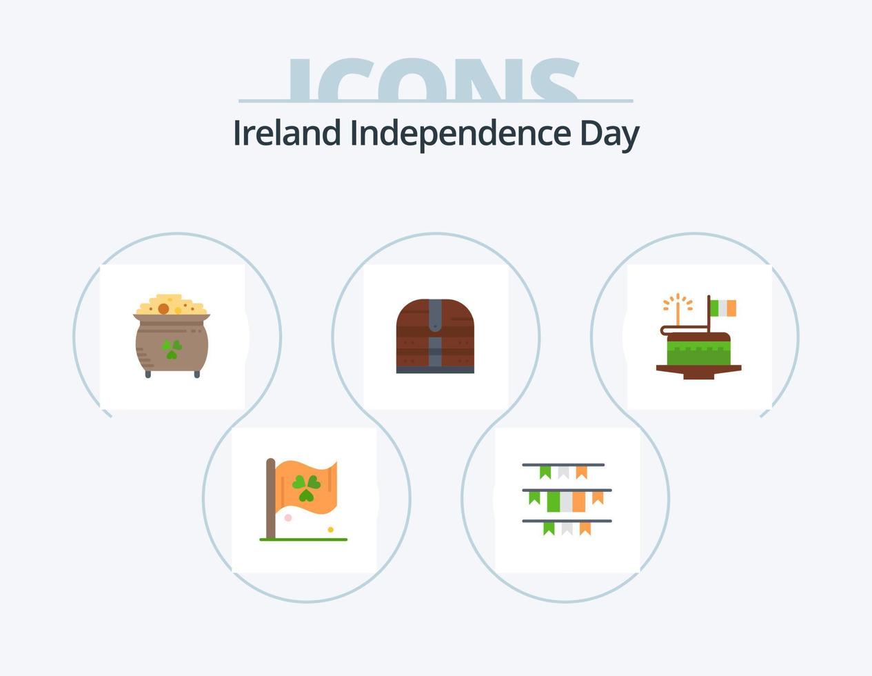 pack d'icônes plates 5 fête de l'indépendance de l'irlande. gâteau. Irlande. trèfle. argent. St vecteur