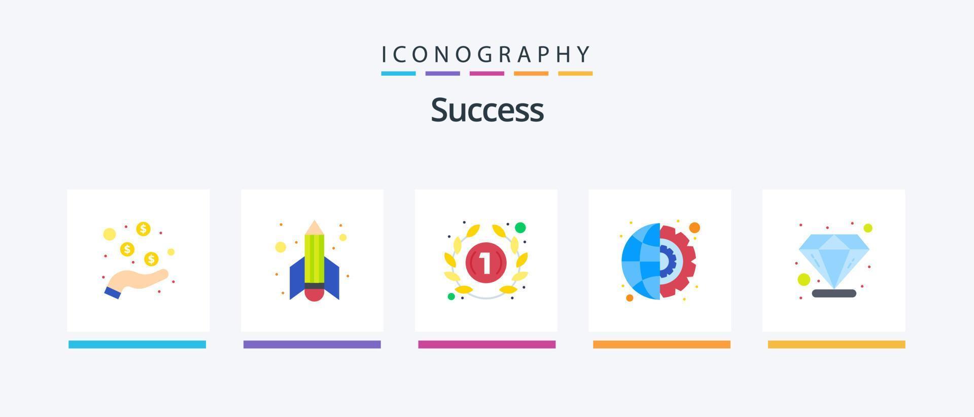 pack d'icônes plat 5 réussi, y compris premium. développement. classement. paramètres. mondial. conception d'icônes créatives vecteur