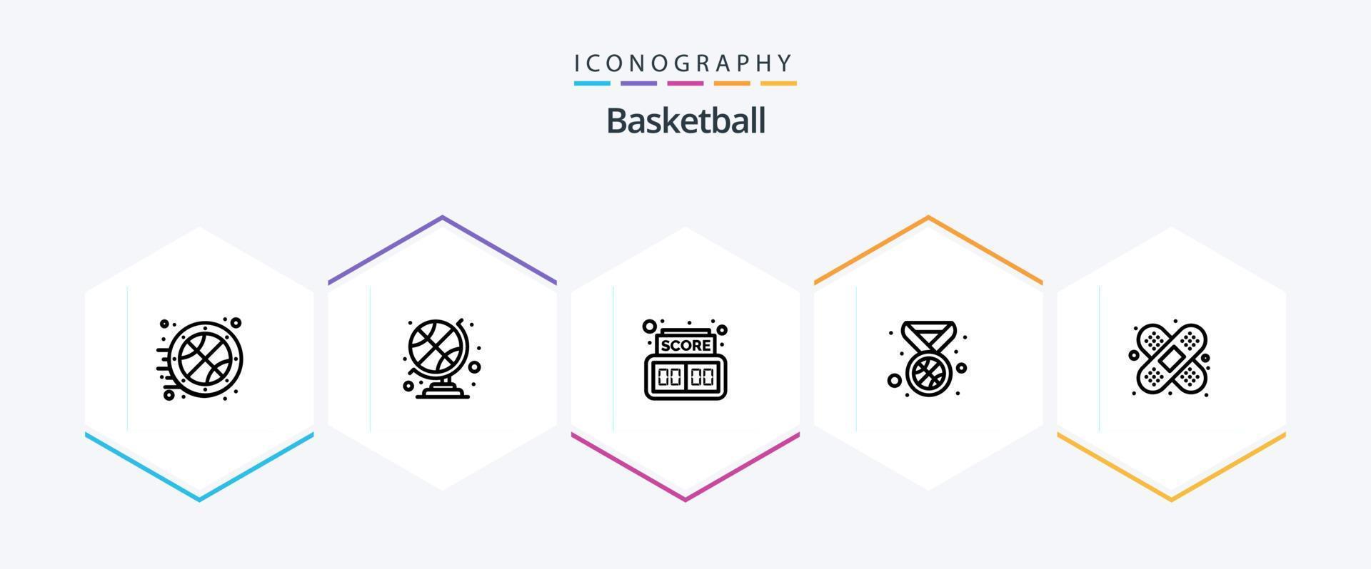 pack d'icônes de basket-ball 25 lignes comprenant. blessure. numérique. bandage. prix vecteur