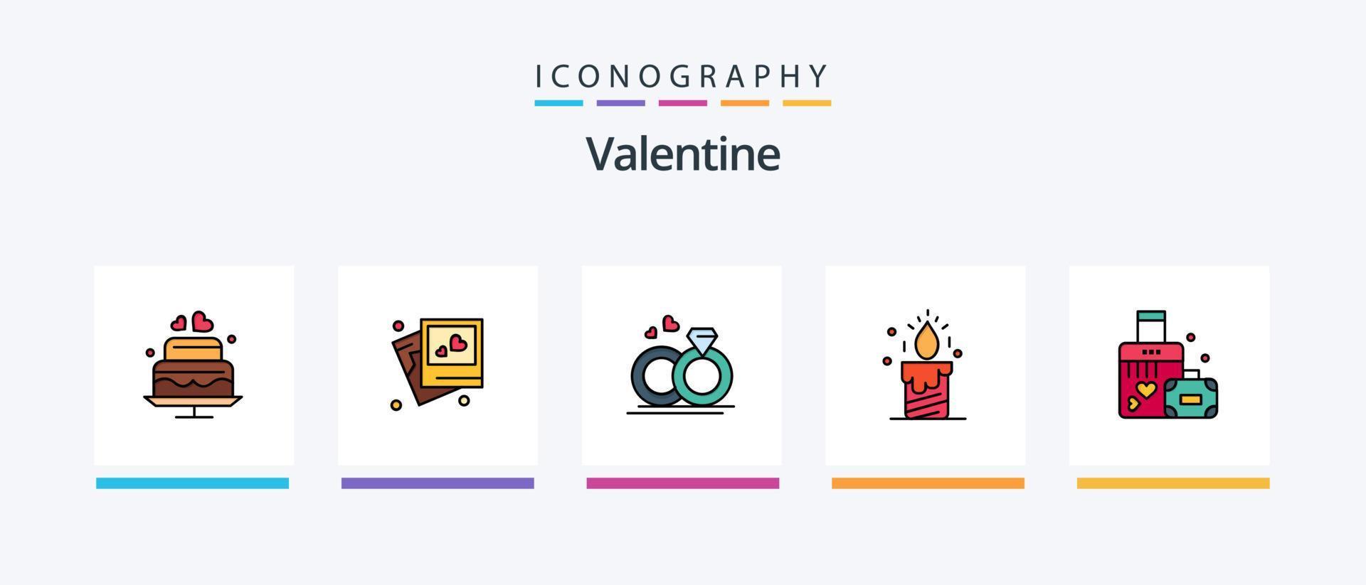 pack de 5 icônes remplies de la ligne de la saint-valentin, y compris le signal. aimer. merroir. jour. Valentin. conception d'icônes créatives vecteur