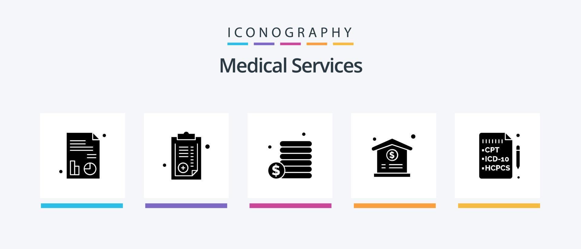 pack d'icônes glyphe 5 des services médicaux comprenant. médical. pièces de monnaie. assurance. hôpital. conception d'icônes créatives vecteur