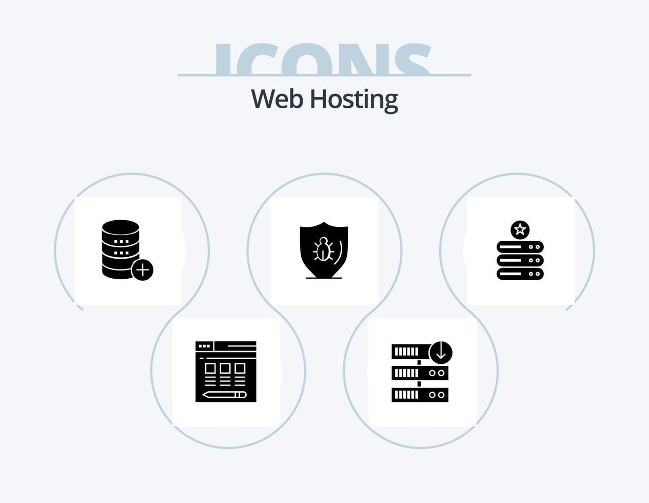 pack d'icônes de glyphe d'hébergement Web 5 conception d'icônes. programmation. téléchargement du serveur. ajouter. sel vecteur