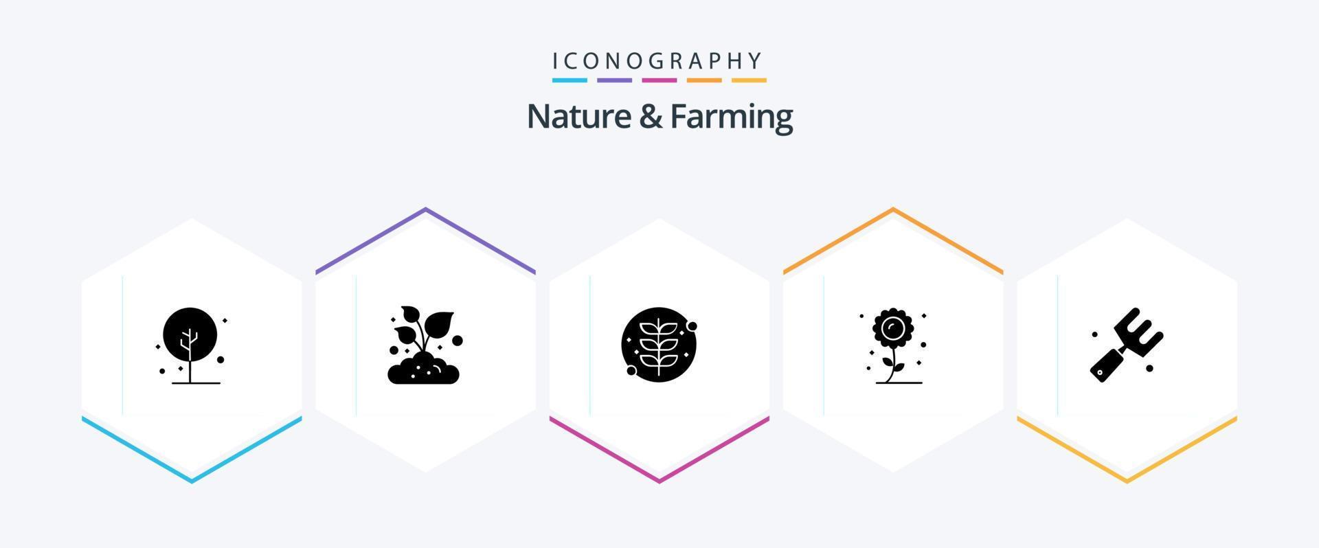 pack d'icônes de 25 glyphes nature et agriculture, y compris la ferme. tournesol. grandir. usine. agriculture vecteur