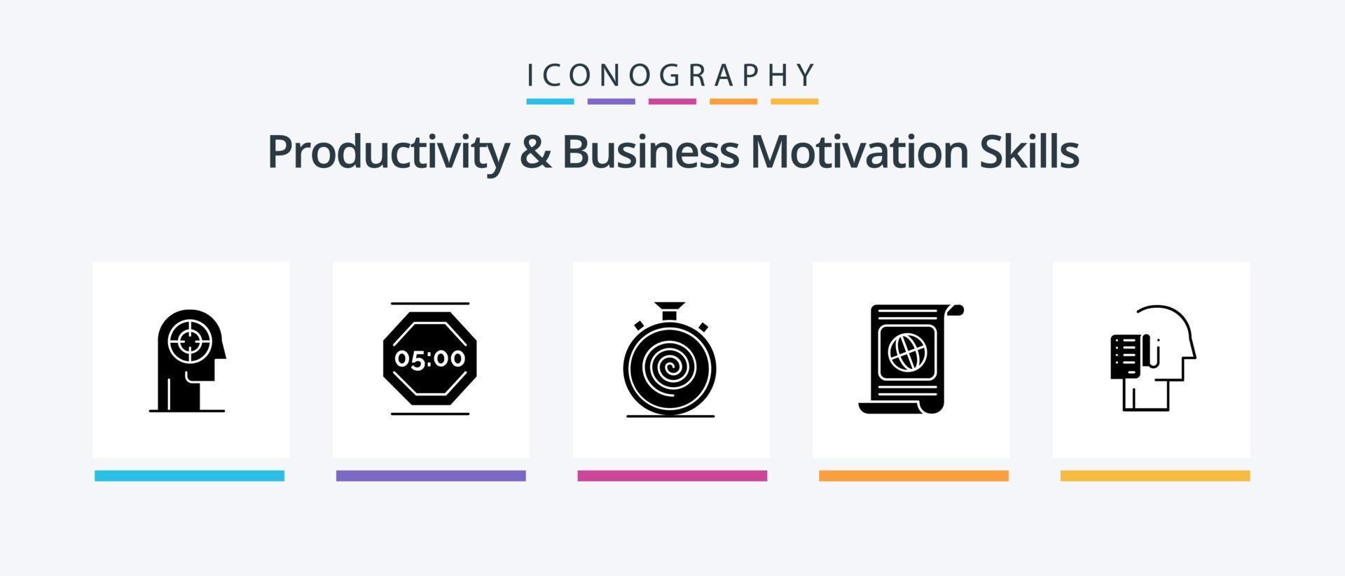 pack d'icônes glyphe 5 de compétences de productivité et de motivation commerciale, y compris la cible. but. travail. lent. couler. conception d'icônes créatives vecteur