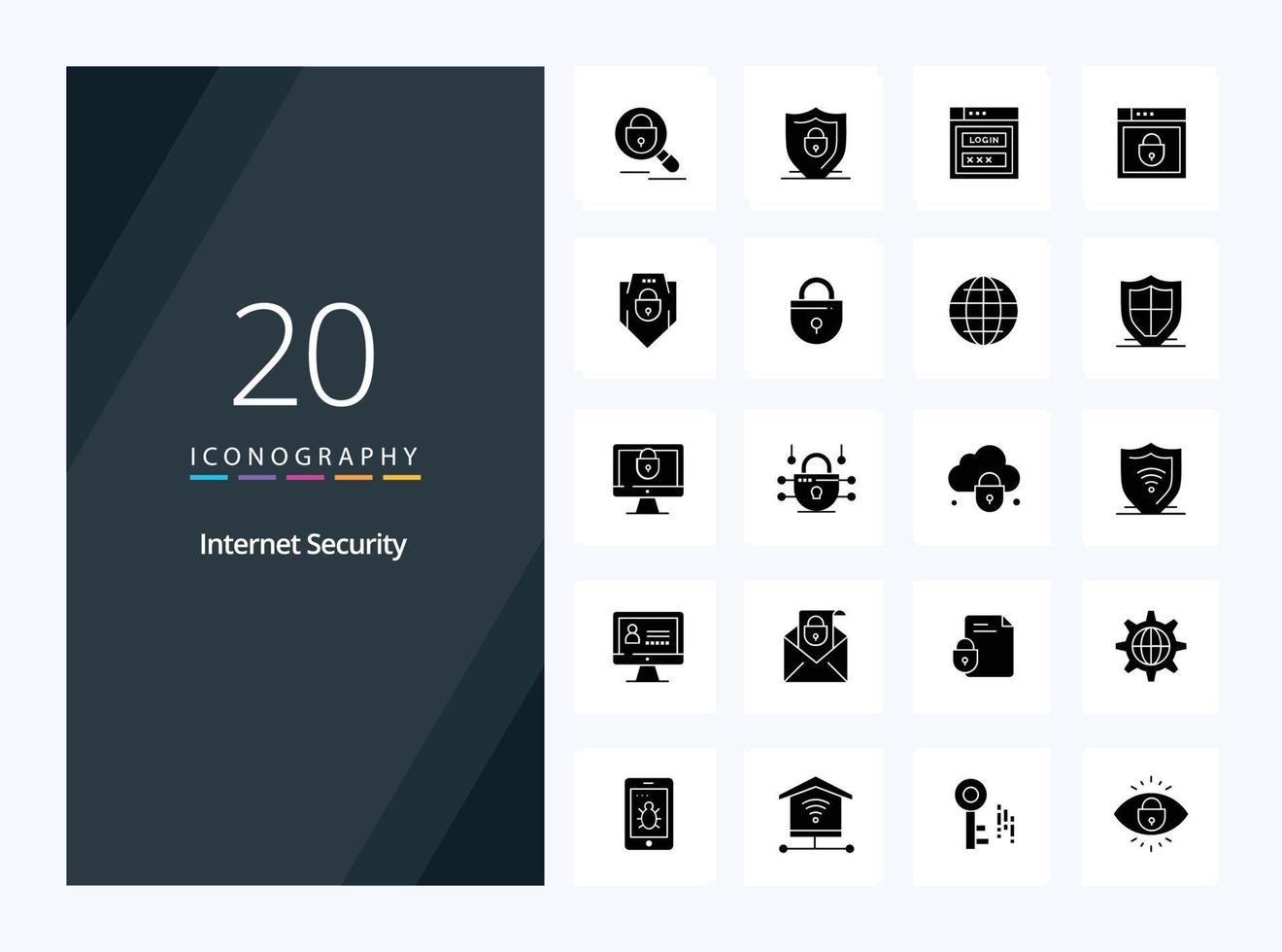 20 icône de glyphe solide de sécurité Internet pour la présentation vecteur