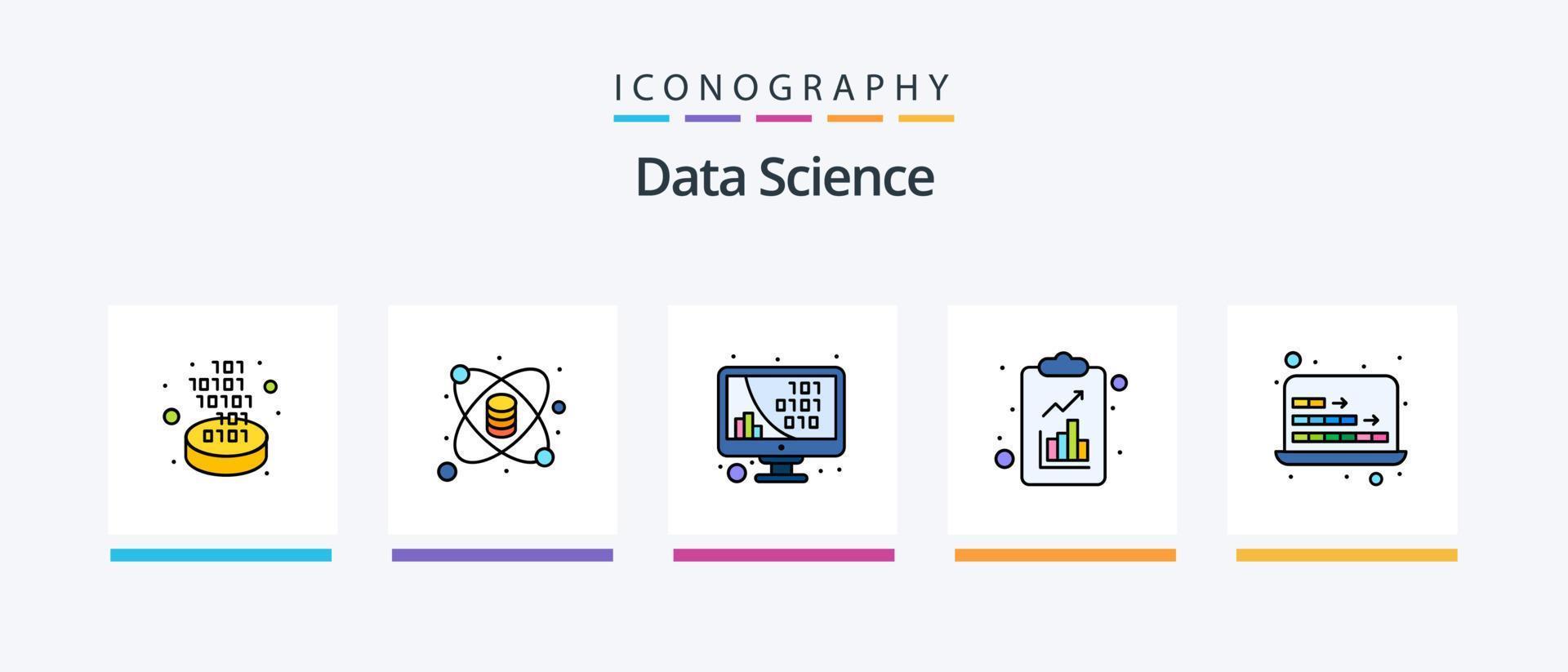 ligne de science des données remplie de 5 icônes comprenant un document. code binaire. système. technologie abstraite. consulter. conception d'icônes créatives vecteur