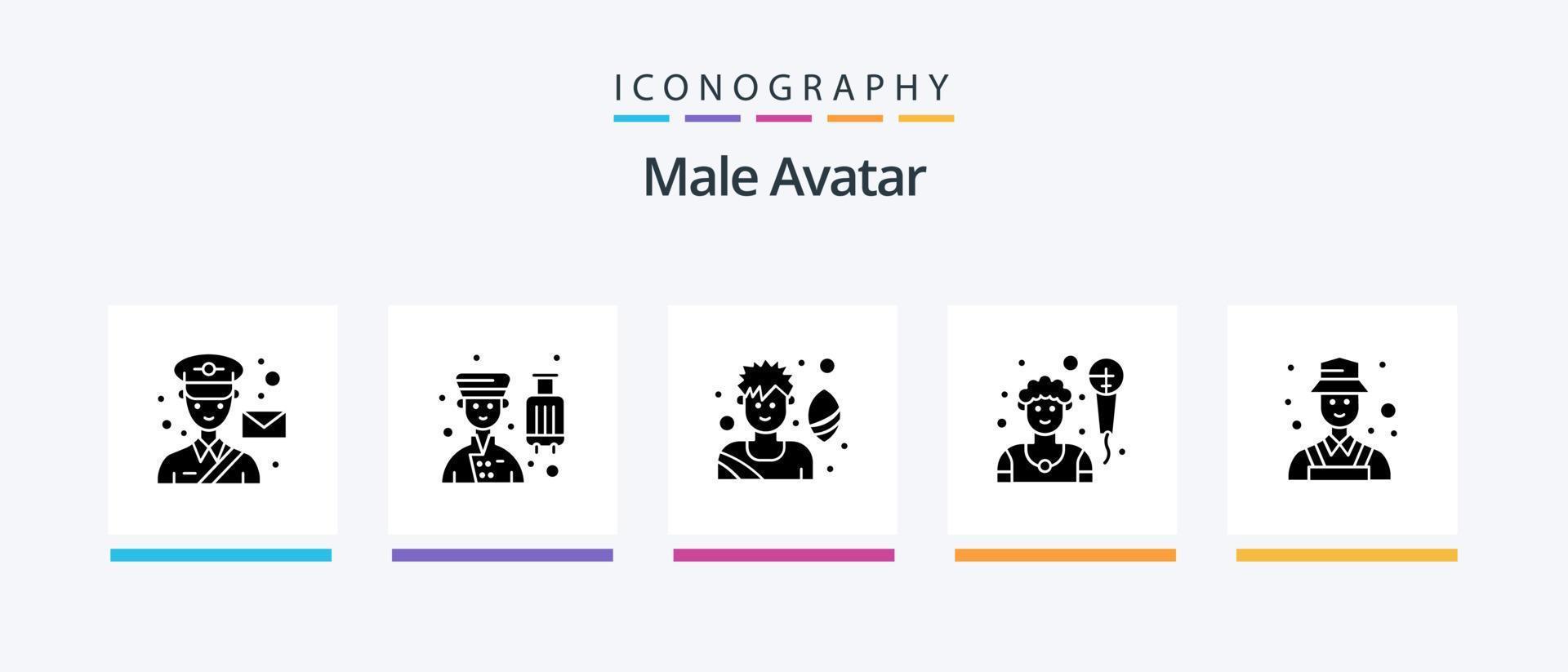 pack d'icônes de glyphe d'avatar masculin 5, y compris le détective. chanteur. professionnel. homme. jeu. conception d'icônes créatives vecteur
