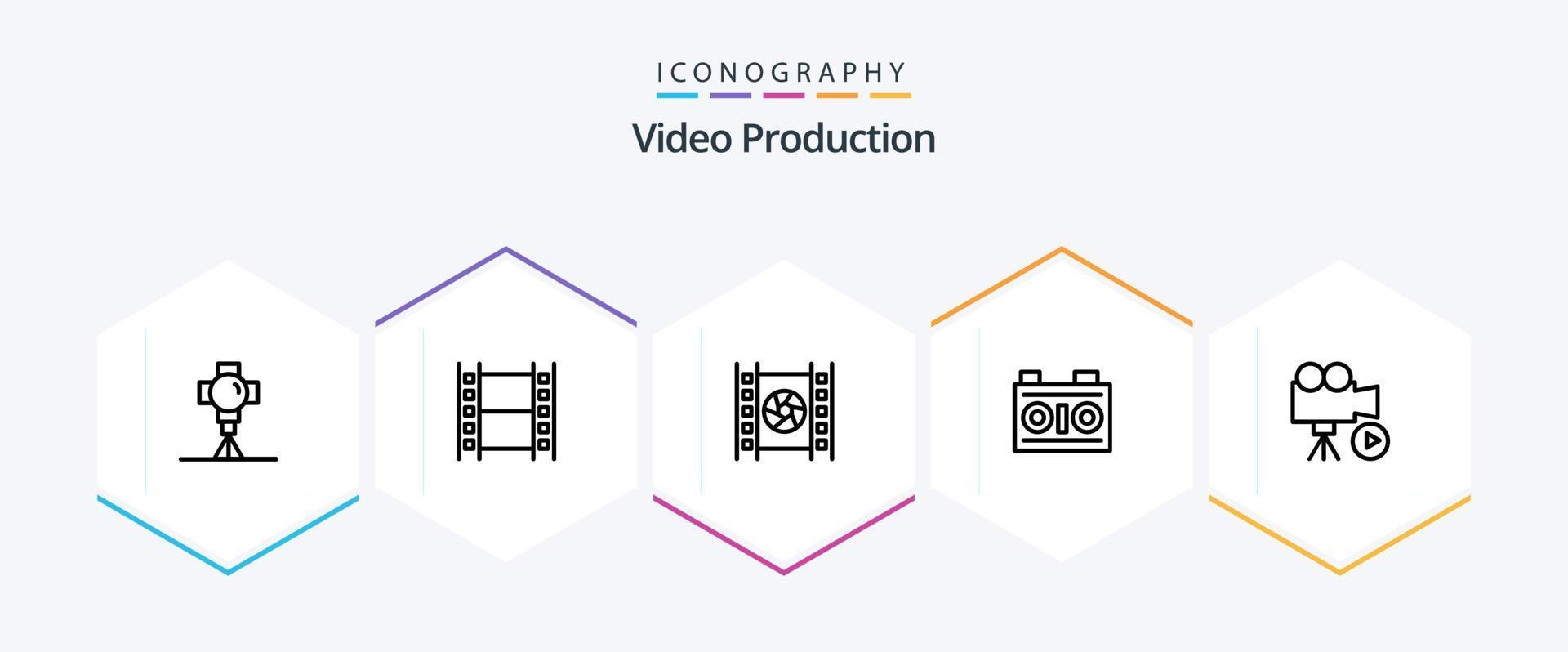 pack d'icônes de 25 lignes de production vidéo, y compris la caméra. la photographie. médias . photo . caméra vecteur