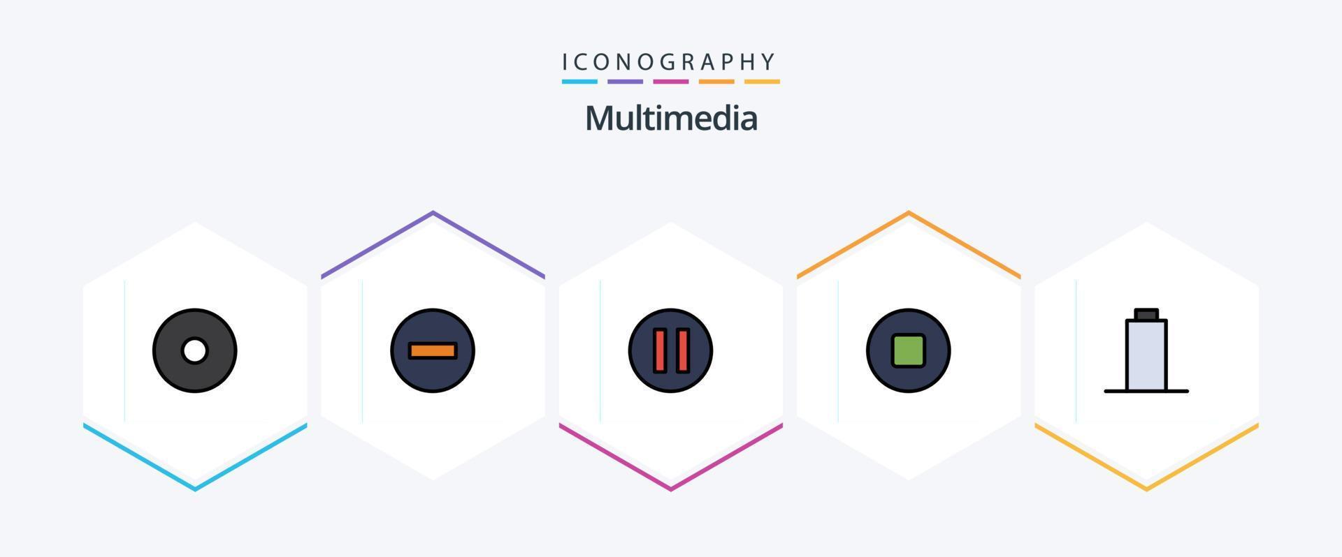 pack d'icônes multimédia 25 fillline comprenant. pause. . vide vecteur