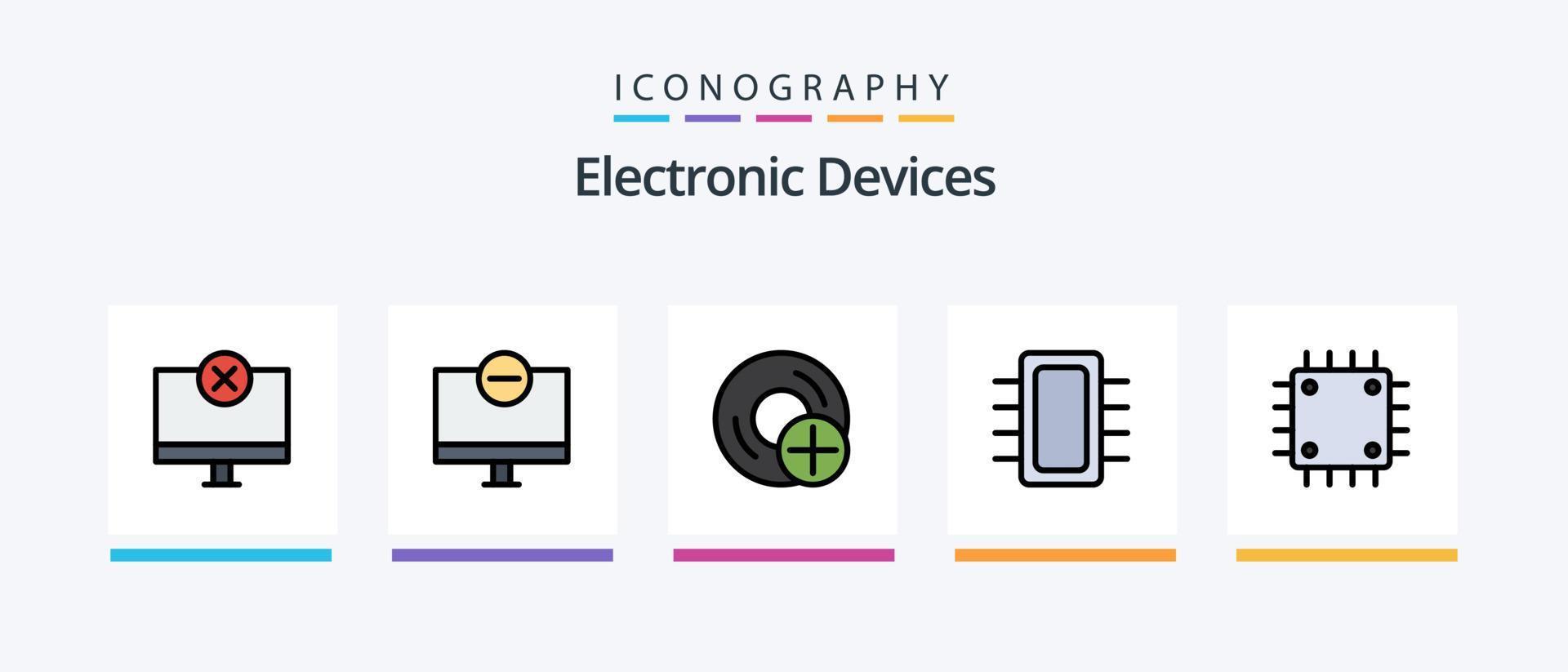 ligne d'appareils remplie de 5 packs d'icônes comprenant un gadget. bureau. imprimante. des ordinateurs. gadget. conception d'icônes créatives vecteur