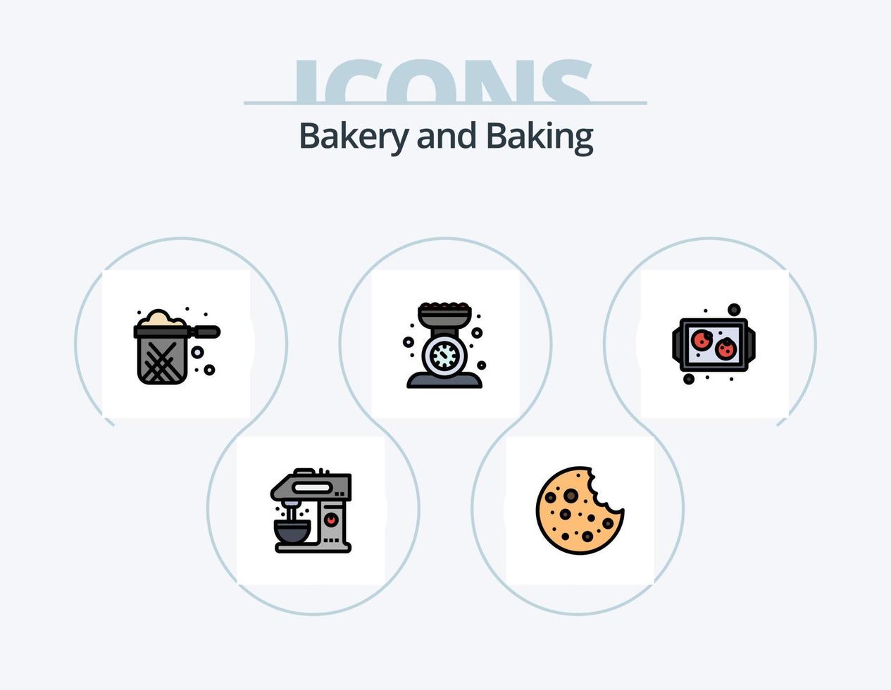 ligne de cuisson rempli pack d'icônes 5 conception d'icônes. gâteau. lutin. mesure. pâtisserie. petits gâteaux vecteur