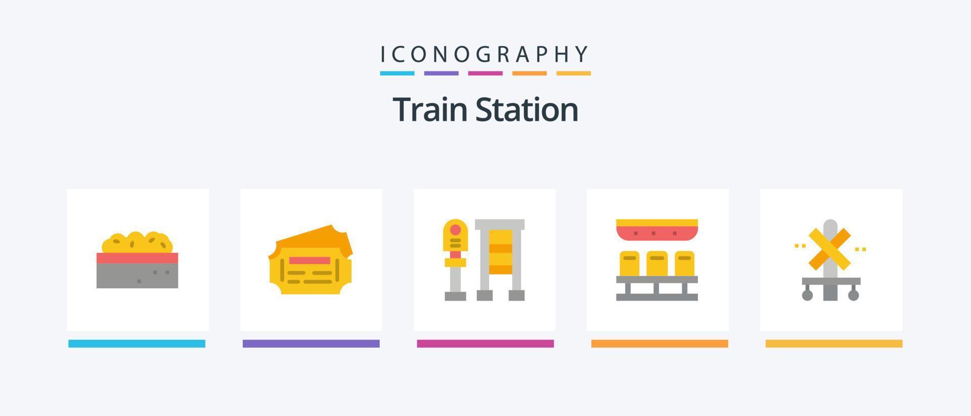 pack d'icônes plat 5 de la gare, y compris la gare. croix. bus. voyage. former. conception d'icônes créatives vecteur