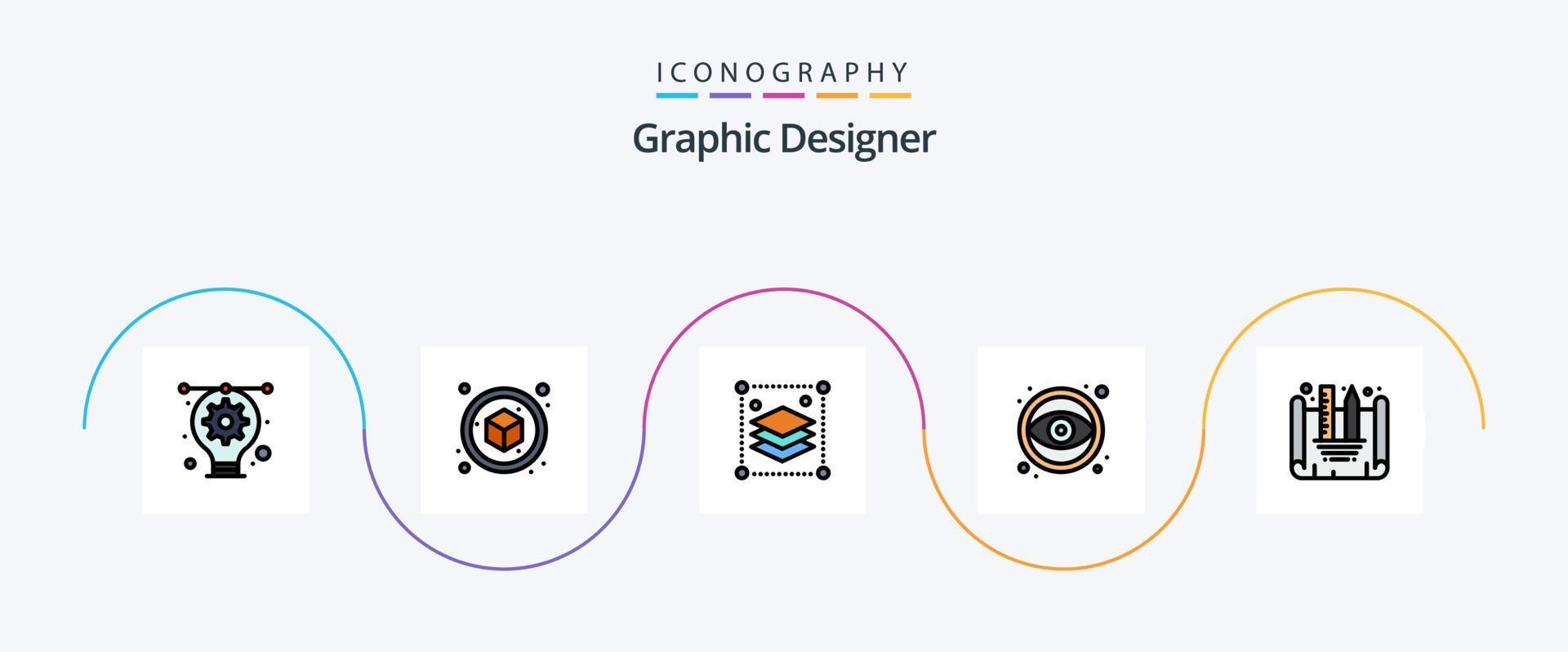 pack d'icônes plat rempli de 5 lignes de concepteur graphique, y compris la création d'un plan. outil. copier s. graphique. conception vecteur