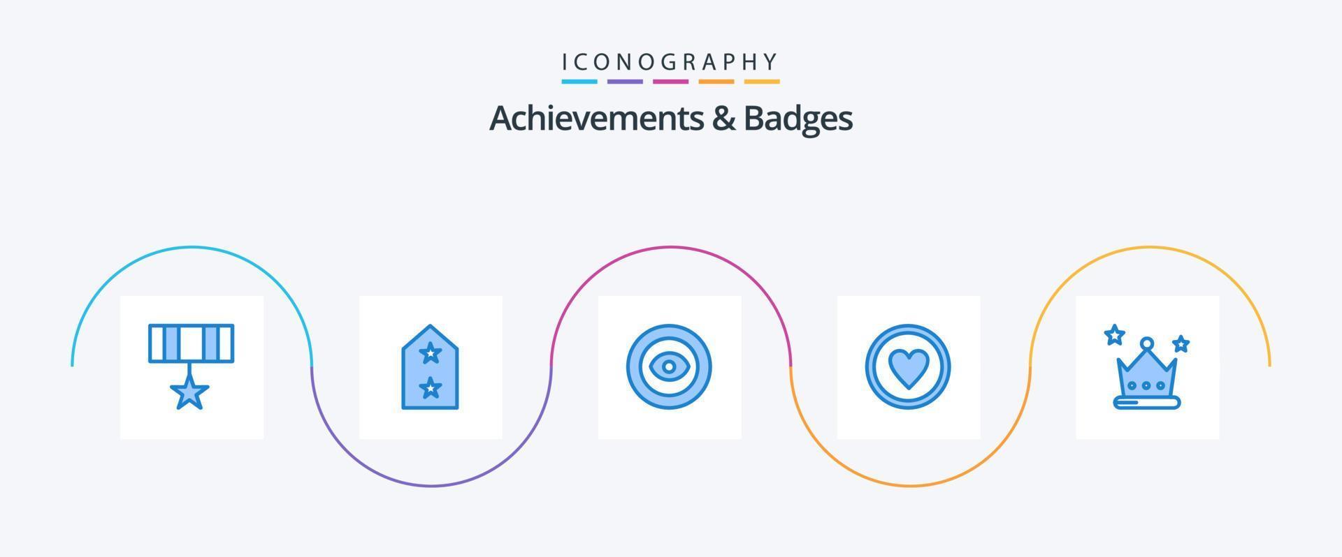 réalisations et badges pack d'icônes bleu 5, y compris le prix. couronne. réalisation. cœur. réalisation vecteur