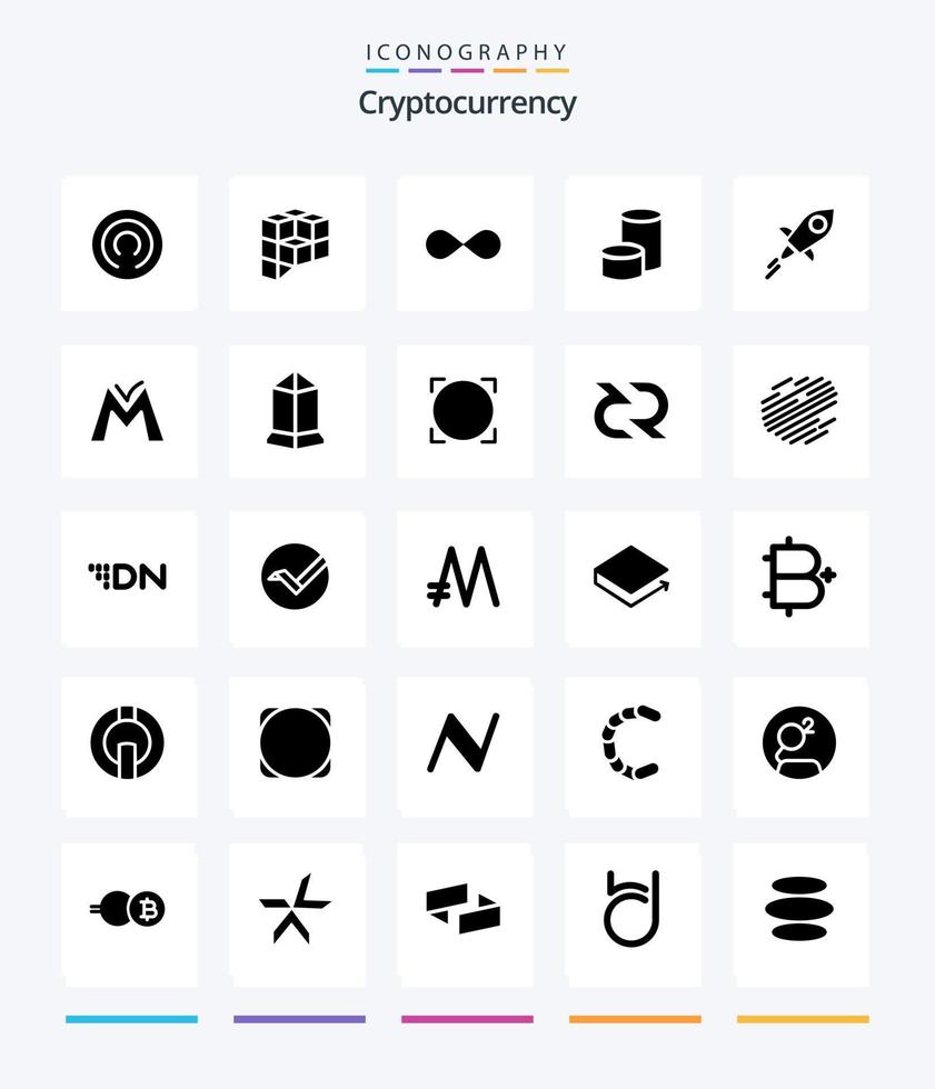 pack d'icônes noires unies de 25 glyphes de crypto-monnaie créative telles que la pièce de monnaie.. crypto-monnaie. monnaie. crypto vecteur